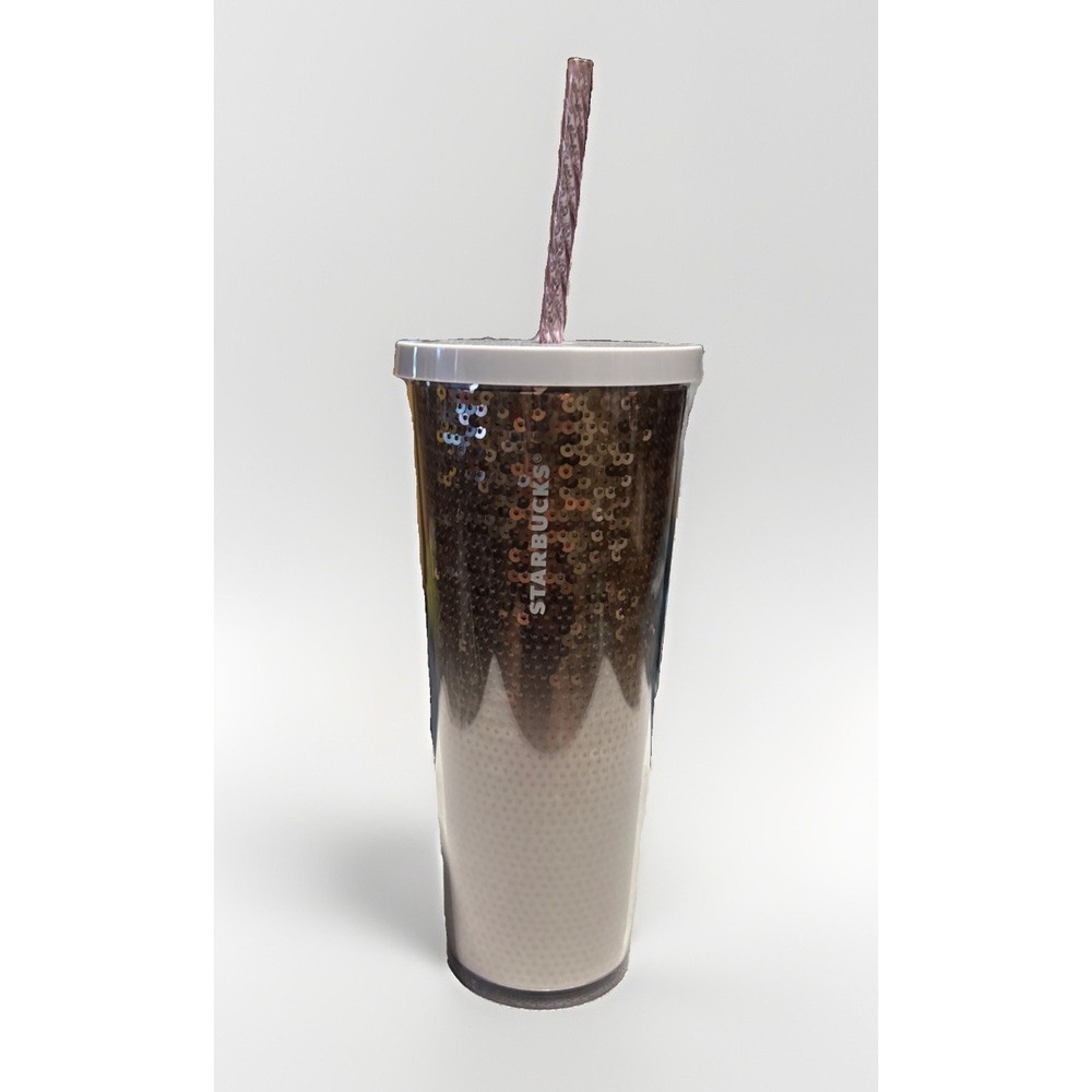Starbucks 2018 Rose Gold Ombre Sequin Cold Cub tumbler 24oz (Venti)